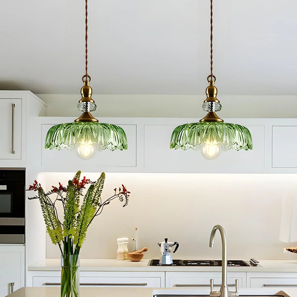 Anthea Retro Brass Glass Flower Pendant Light