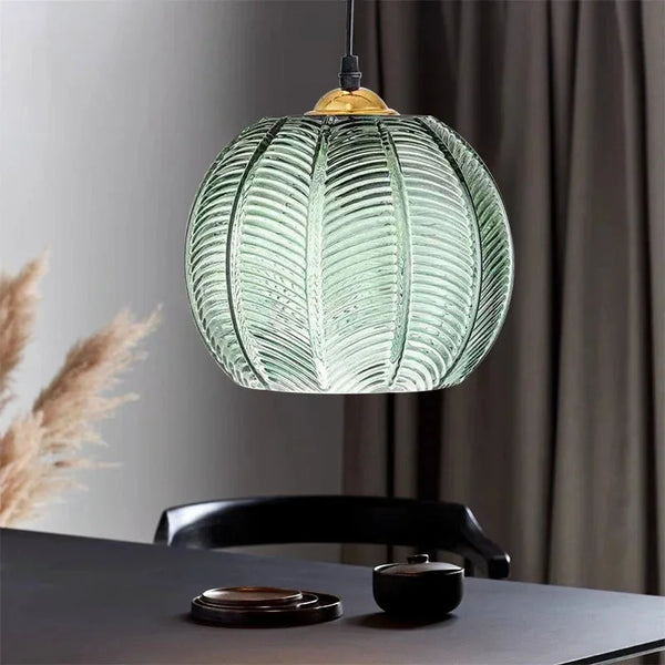 Gaia Boho Tropical Palm Leaf Glass Pendant Light