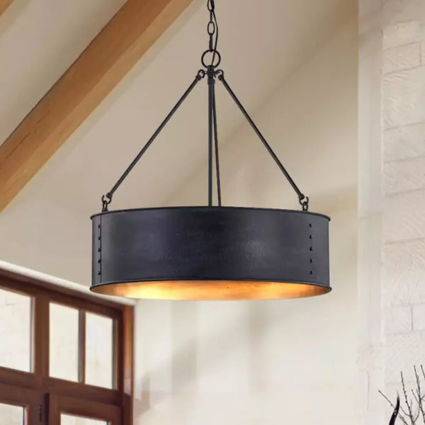 Grayson Industrial Metal Black Drum Pendant Light