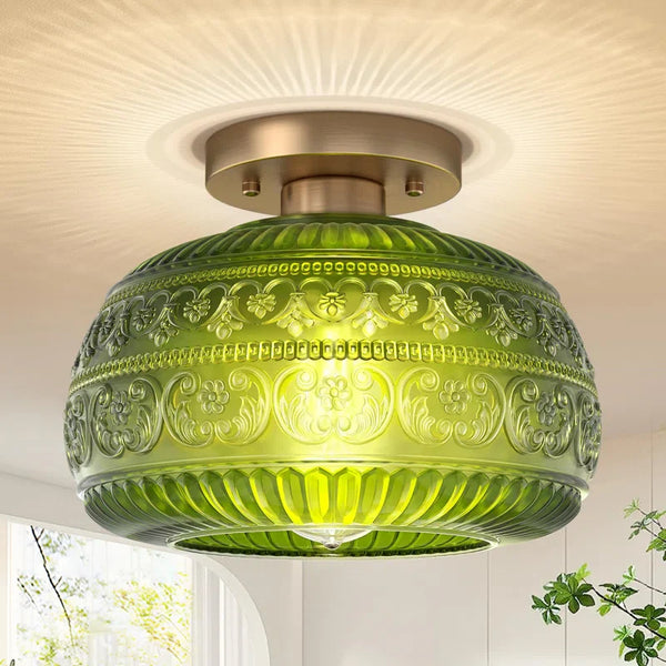 Flora Engraved Pattern Glass Semi Flush Mount Ceiling Light